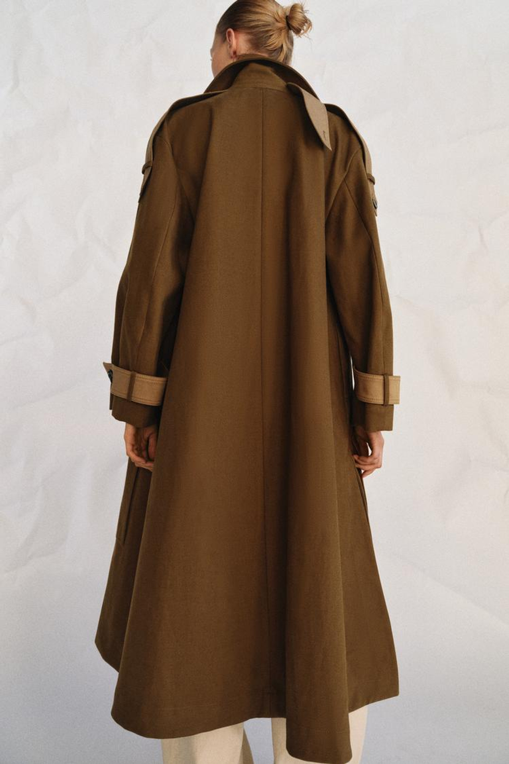 ZARA ДЛИННЫЙ КОМБИНИРОВАННЫЙ ТРЕНЧ — ZW COLLECTION, МЯГКИЙ КАШТАНОВЫЙ