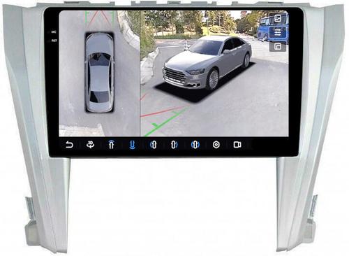 Магнитола для Toyota Camry 55 2014-2018 (рамка серебро) - FarCar BX466M-360 монитор 10.36" 2K QLED на Android 13, Быстрая, CarPlay, 4G SIM-слот, 4 камеры в комплекте