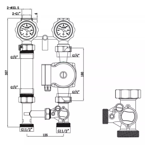 Группа насосно-смесительная VIEIR с трехходовым смесит. клапаном, с насосом ЦН25-6/180 VR217-25/6