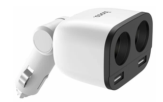 Вольтметр электронный в прикуриватель 12v\24v HOCO Z28 (2USB2.0+разветвитель 2й 3.1А), белый