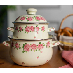 Кастрюля сталь, эмал, 5 л, с крыш, крышка сталь, Vetta, Розанна, 894451, индукц
