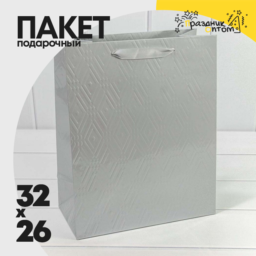Пакет подарочный 26х32х13см Премиум "Элегант" (Серебряный)