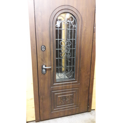 Входная металлическая  дверь с терморазрывом Форт со стеклопакетом и ковкой (внутри стеклопакета) Заводские двери