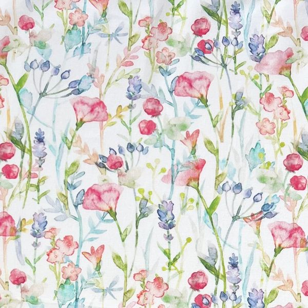 ЦВЕТОЧНАЯ АКВАРЕЛЬ НА БЕЛОМ - 100% хлопок 1