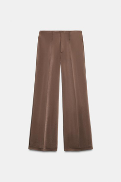 ZARA АТЛАСНЫЕ БРЮКИ С ВЫСОКОЙ ТАЛИЕЙ, ШОКОЛАДНО-КОРИЧНЕВЫЙ