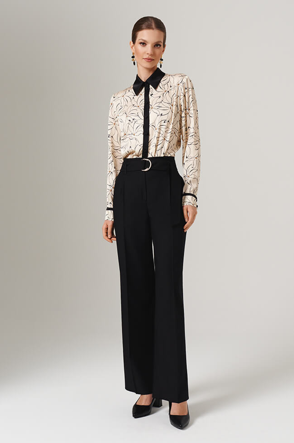 23109 Блузка женская (кремово-черный принт)