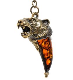 AM-1451 Брелок «Клык тигра» (латунь, янтарь)