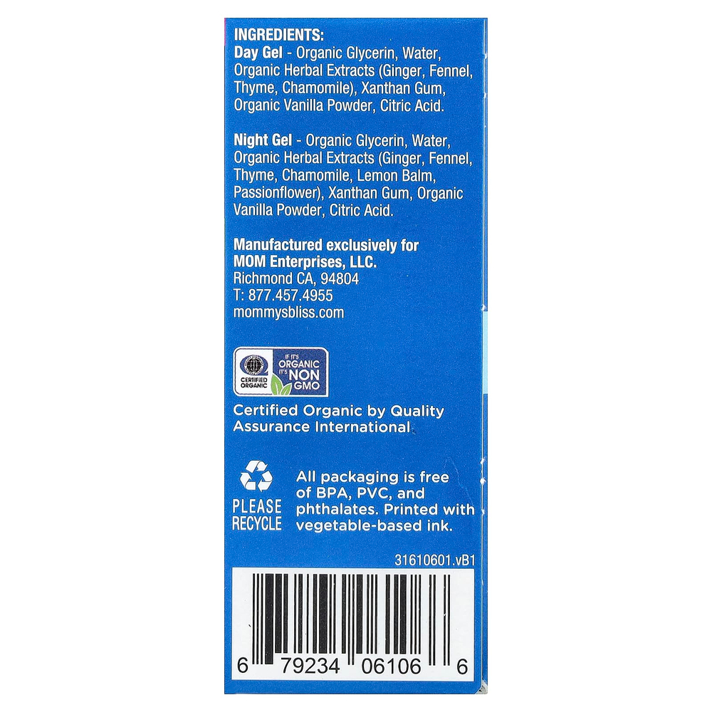 Mommy's Bliss, органический успокаивающий гель для дёсен для малышей, дневной/ночной, от 2 месяцев, 2 тюбика по 15 г (0,53 унции)
