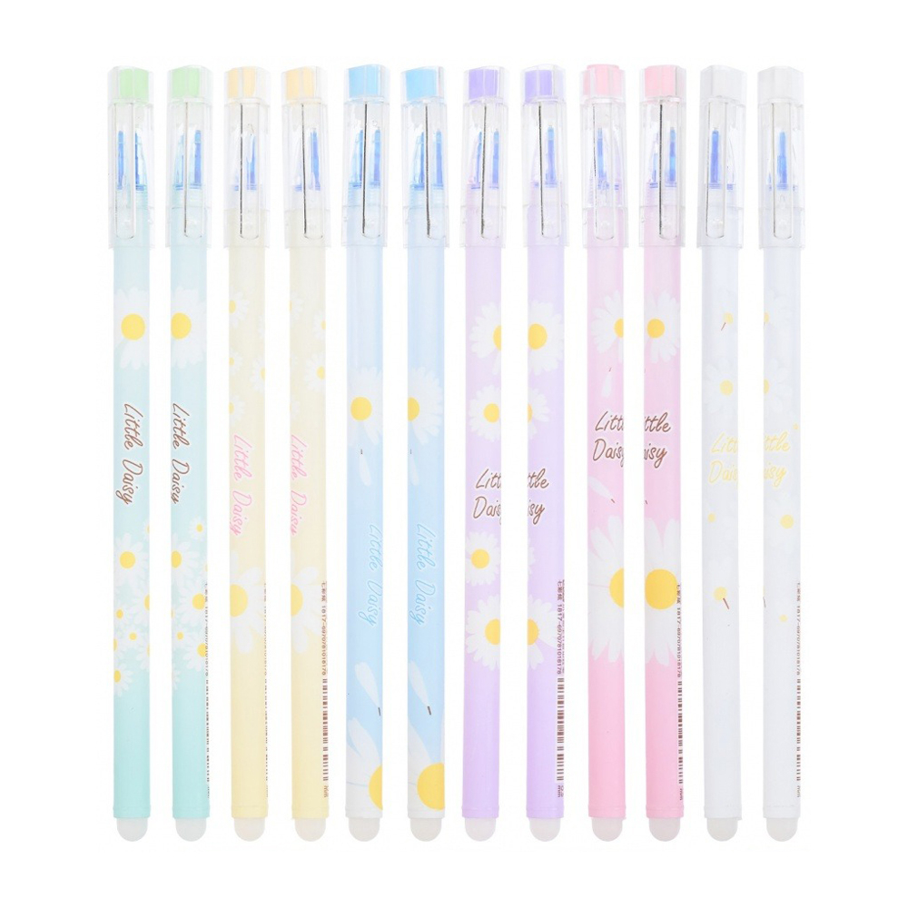 Ручка гелевая, пиши-стирай, Basir, синие чернила, серия "Ромашка", разноцветный корпус