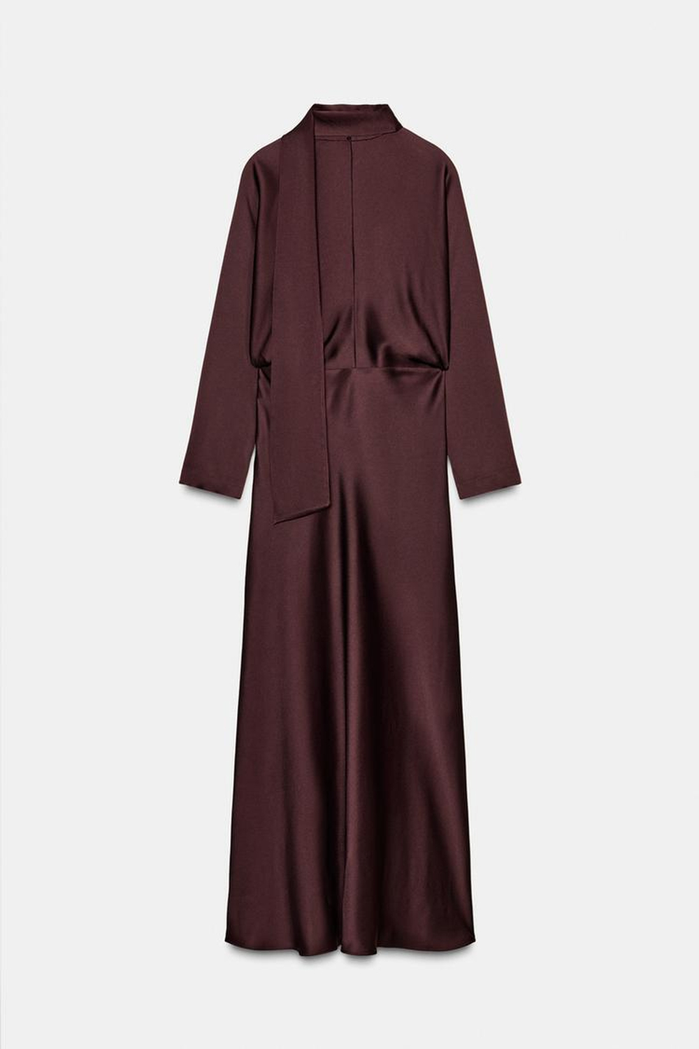 ZARA АТЛАСНОЕ ПЛАТЬЕ С ШАРФОМ — ZW COLLECTION LIMITED EDITION, БУРГУНДИ
