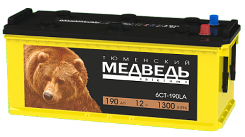 Аккумулятор 6СТ-190 А.ч., о.п., R+, Тюменский Медведь (конус)