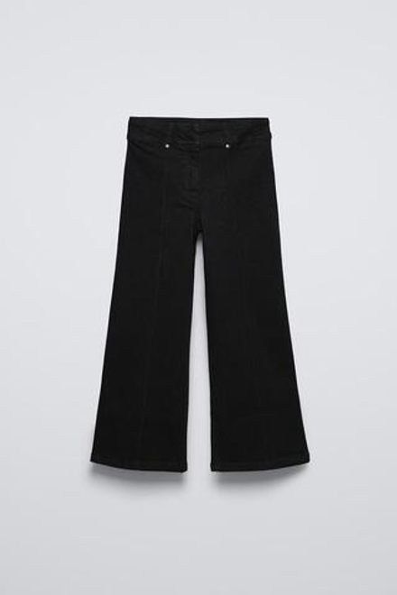ZARA РАСКЛЕШЕННЫЕ ДЖИНСЫ С ДЕКОРАТИВНОЙ СТРОЧКОЙ, ЧЕРНЫЙ
