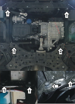 Защита картера Двигателя, КПП. 2 мм, Сталь. для Hyundai Elantra 2016-2019, KIA Cerato 2019-2021, Hyundai Elantra 2019-2020, KIA Cerato 2021-н.в. MOTODOR.70913
