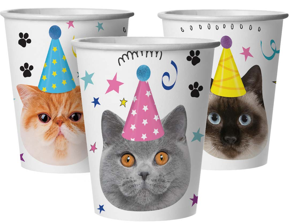 Купить одноразовые стаканы с котами в колпаках 6 шт