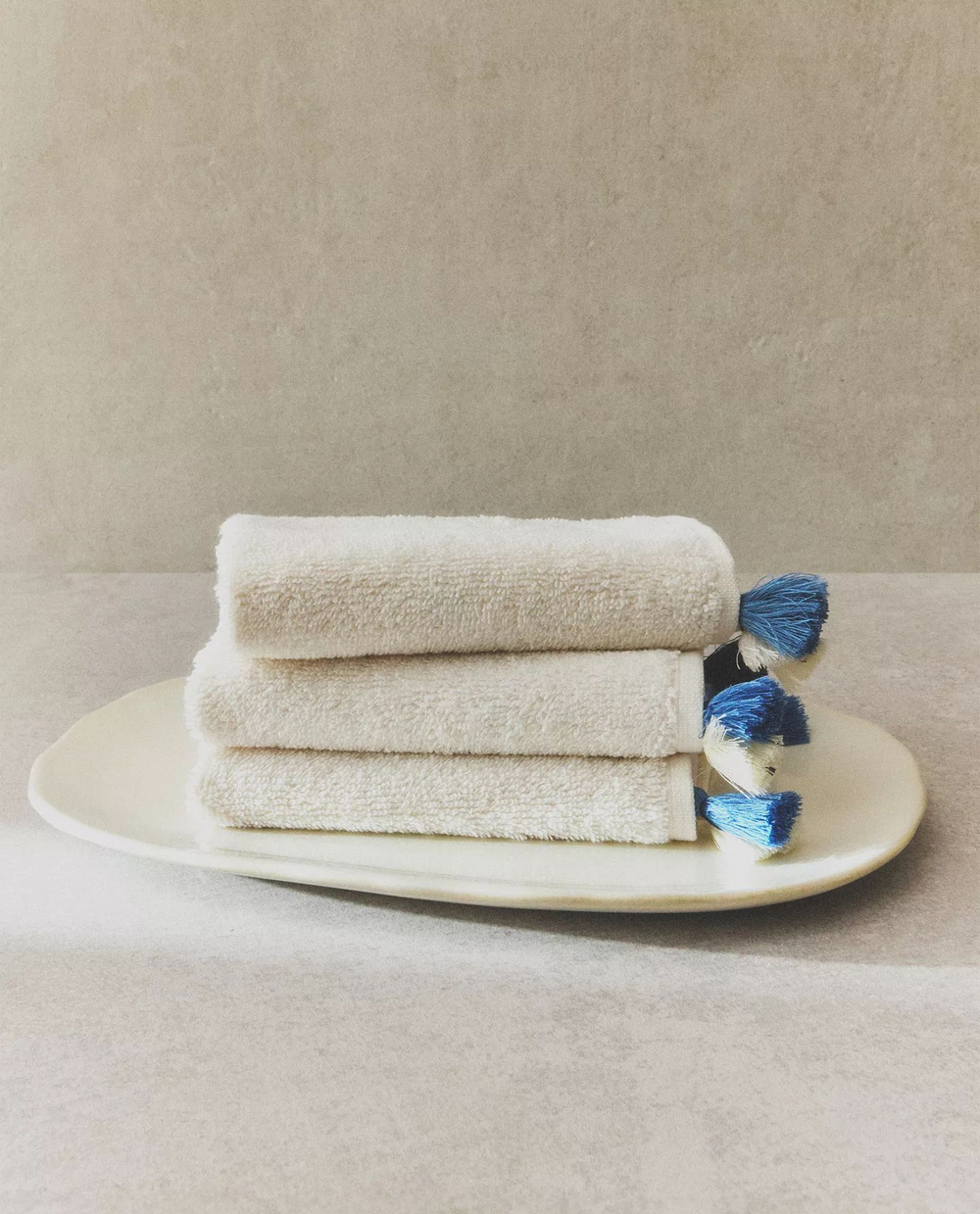 Zara Home - Набор полотенец для рук с бахромой (комплект из 3 предметов)), синий, 30х30 см