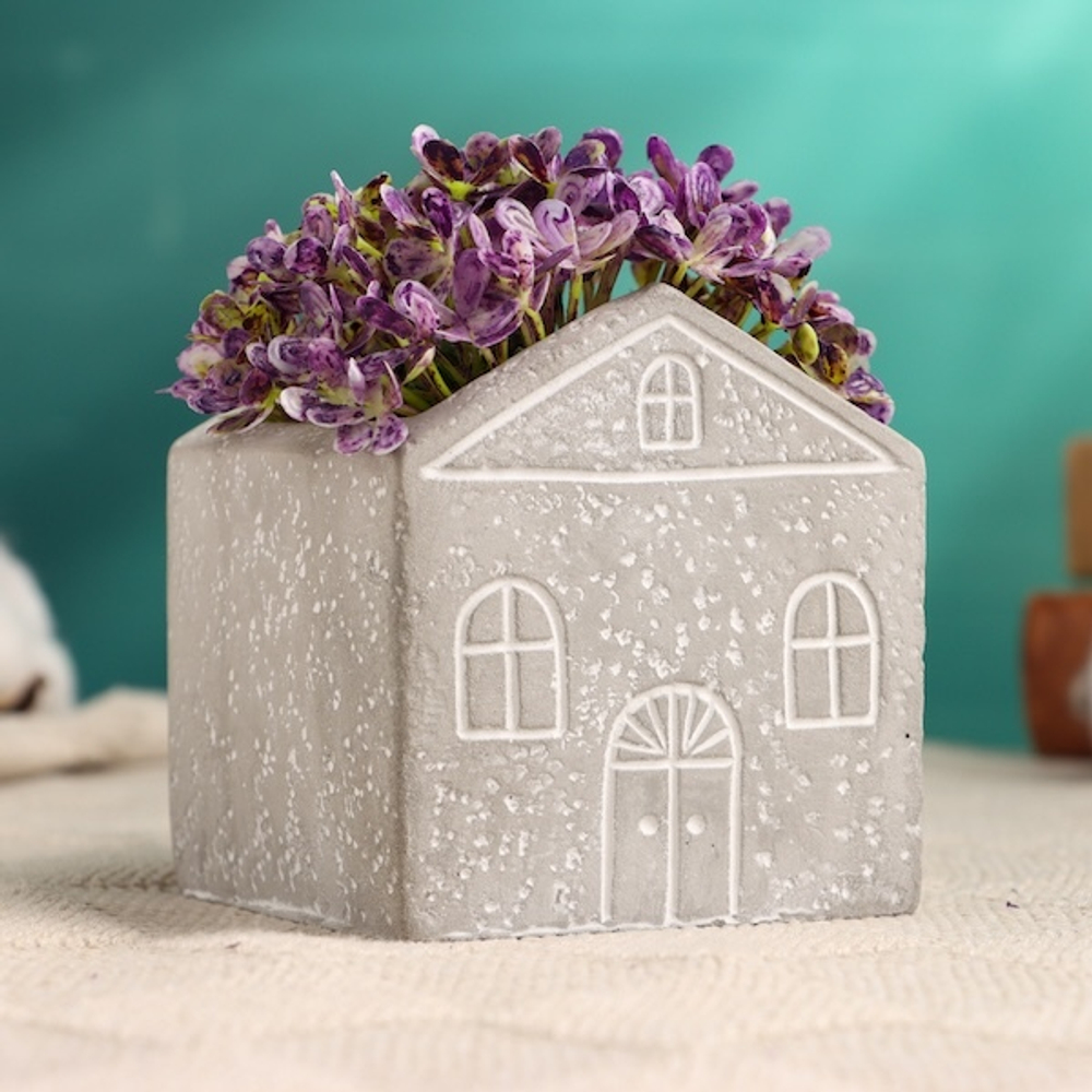 Фигурное кашпо для цветов «Дом», 8×8×8 см, керамика, серое