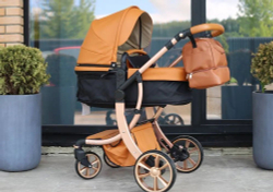 Коляска-трансформер 3в1 LUXMOM 608-2 с автолюлькой, коричневая ЭкоКожа