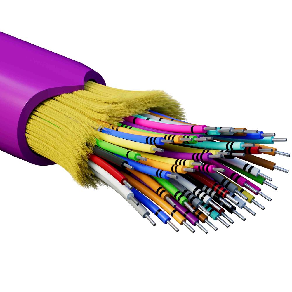 Кабель волоконно-оптический, распределительный, арамидные упрочняющие нити, для внутренней прокладки, нг(A)-HFLTx, 48 ОВ, категория OM4 (G.651.1) плотный буфер, 0,4 кН, барабан 500 м