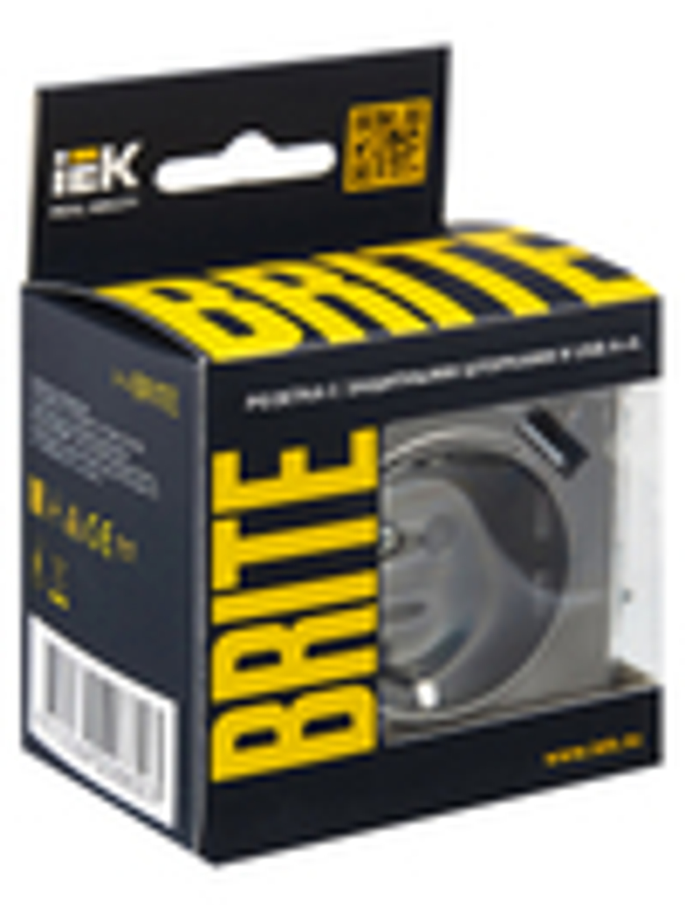 BRITE Розетка 1-местная с заземлением с защитными шторками 16А с USB A+A 5В 3,1А РЮш10-2-БрС сталь IEK
