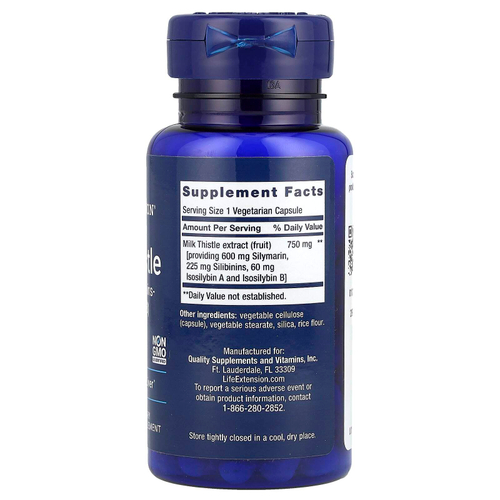 Life Extension, расторопша, 60 вегетарианских капсул (750 мг в 1 капсуле)