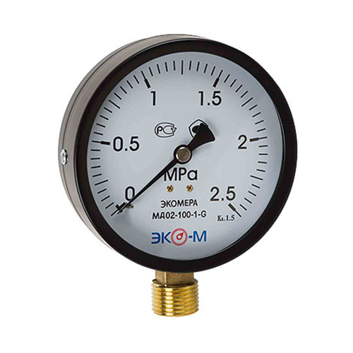 Манометр 100х1/2'' 25 бар МД02 (нижн радиал подкл, корпус сталь, минстекло) ЭКОМЕРА