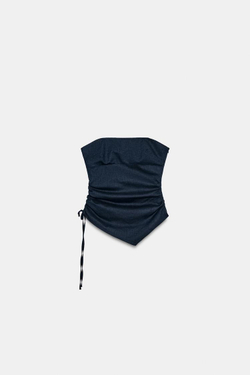 ZARA ДРАПИРОВАННЫЙ ТОП ИЗ ЛЬНА, СИНИЙ