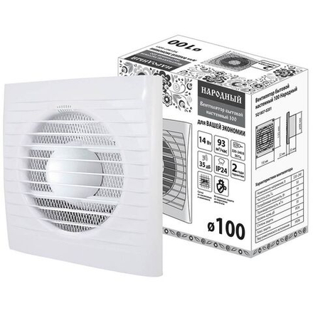 Вентилятор вытяжной настен, TDM, d100 мм, 14 Вт, 93 м3/ч, Народный, SQ1807-0201