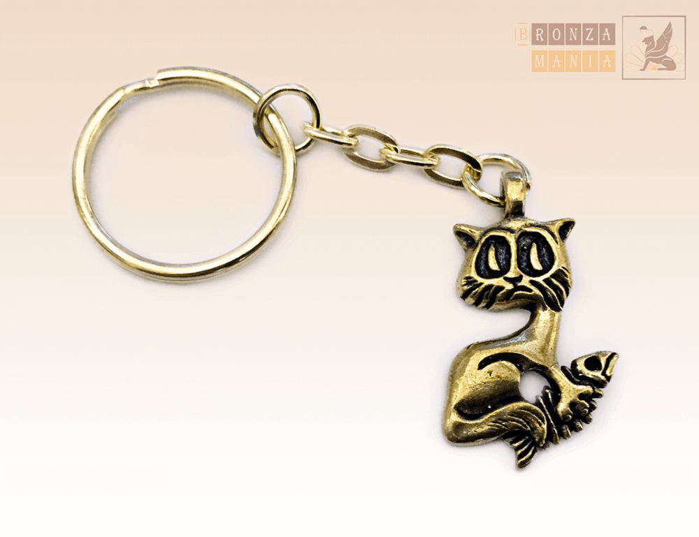 брелок Кот с рыбкой в лапах