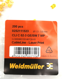 Маркер кабельный сеч.1,3-3мм Weidmuller CLI C 02-3 GE/SW 7 MP 0252111523 РА 02/3 "7" (200шт.)