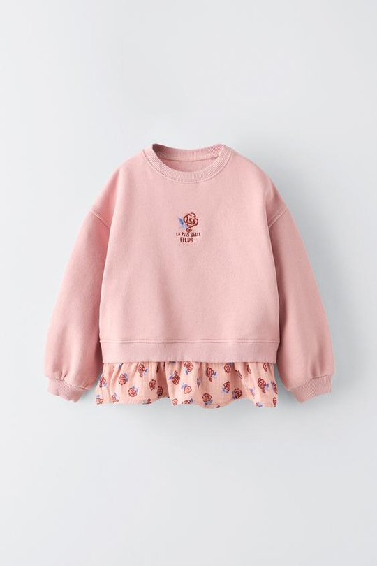 ZARA ТОЛСТОВКА С КОНТРАСТНОЙ ДЕТАЛЬЮ С ЦВЕТОЧНЫМ ПРИНТОМ, РОЗОВАТЫЙ