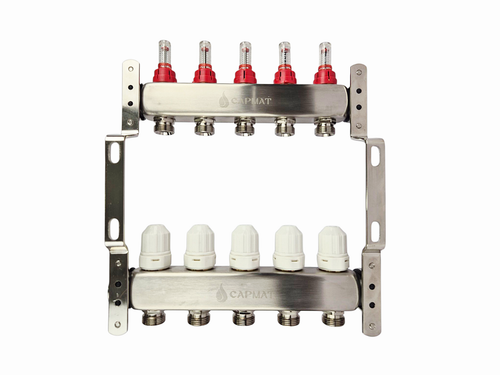 Коллекторная группа с расходомерами САРМАТ 1"x3/4" 5 вых. нерж SS2000 (CN)