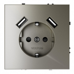Розетка с заземлением и со шторкой и 2хUSB type A, без рамки Voltum S70 VLS040404