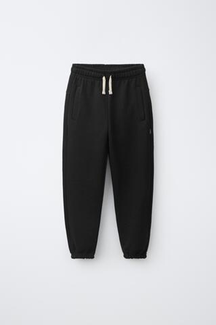 ZARA ОДНОТОННЫЕ БРЮКИ-ДЖОГГЕРЫ С НАШИВКОЙ, ЧЕРНЫЙ