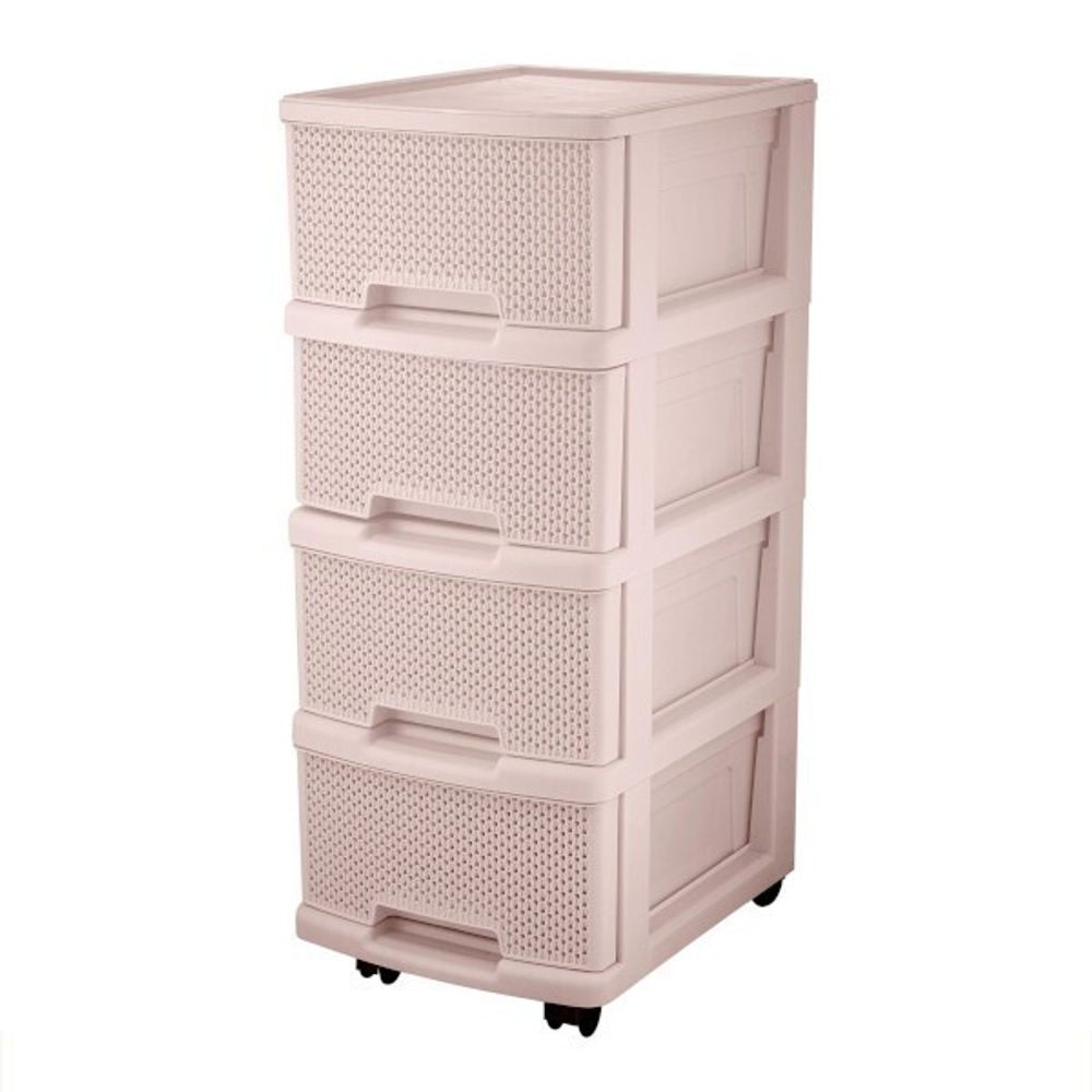 Комод Keeplex Ajur с ящиками на колесиках четырехсекционный компакт 37х30х69см бежевый топаз