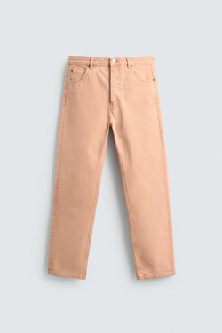 ZARA ДЖИНСЫ STRAIGHT FIT С ЭФФЕКТОМ ПОТЕРТОСТИ, ОРАНЖЕВЫЙ