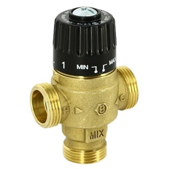 Термостатический клапан Uni-Fitt 3/4" НР 30-65°С латунный, смешение в центр