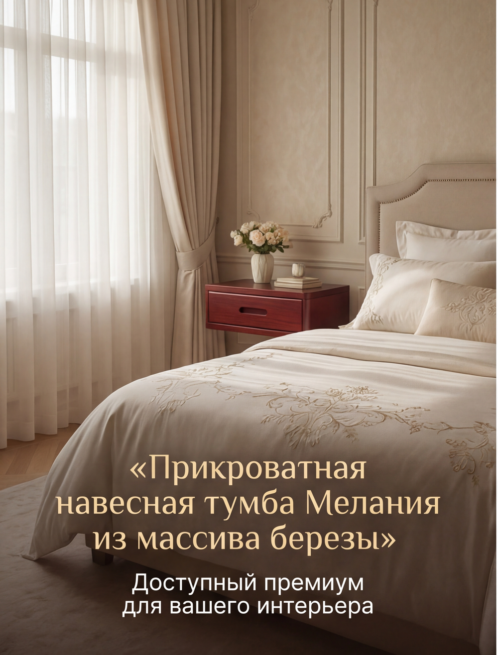 Тумба прикроватная 47х29х15, Мелания, подвесная, с ящиком, красный, массив березы