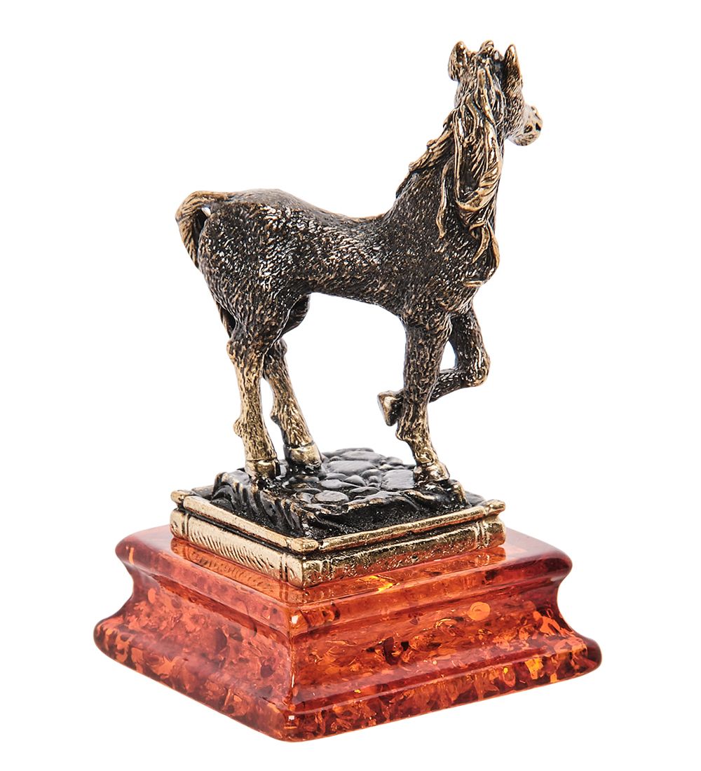Народные промыслы AM- 254 Фигурка «Лошадь на постаменте» (латунь, янтарь)