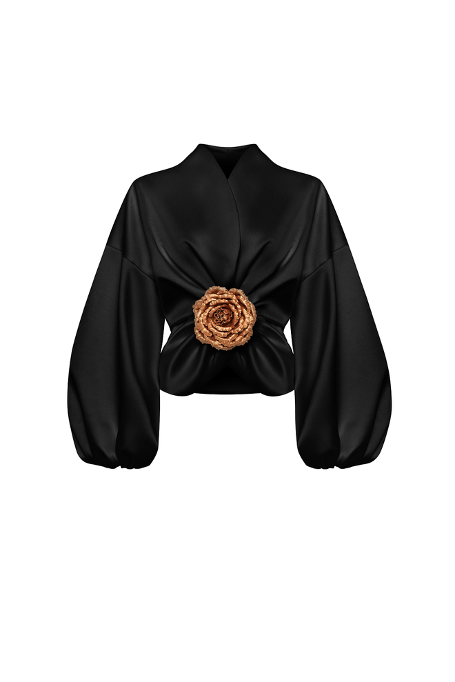 Жакет из сатина с объемными рукавами и цветком