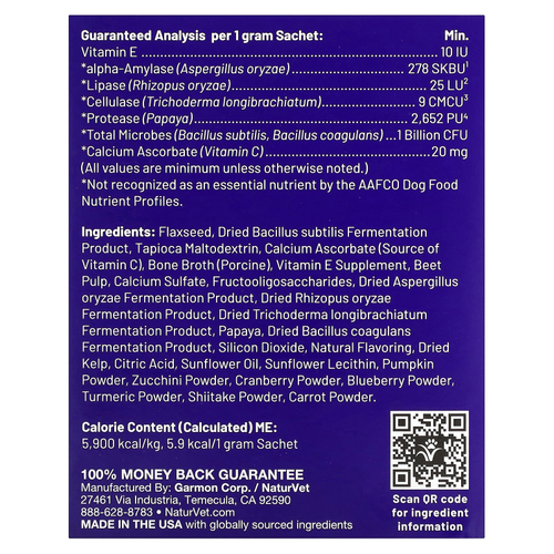 NaturVet, Пробиотики и суперпродукты, пищеварительный порошок, для собак, 30 пакетиков по 1 г (0,03 унции)