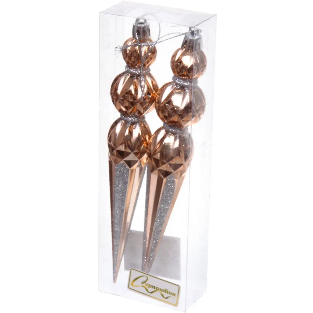 Ёлочные игрушки «Волшебная сосулька» 17,8 см (набор 2 шт), Шампань/серебро