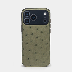 Чехол-накладка кожаная для iPhone 17 Pro Max, страус зеленого цвета