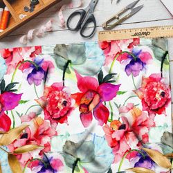 Ткань поплин акварельные соцветия