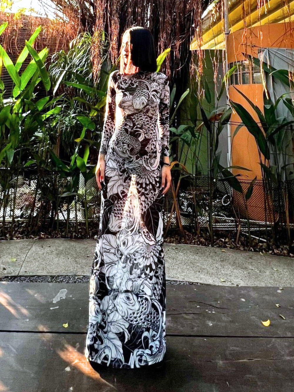 Платье y2k длинное полупрозрачное в сетку обтягивающее