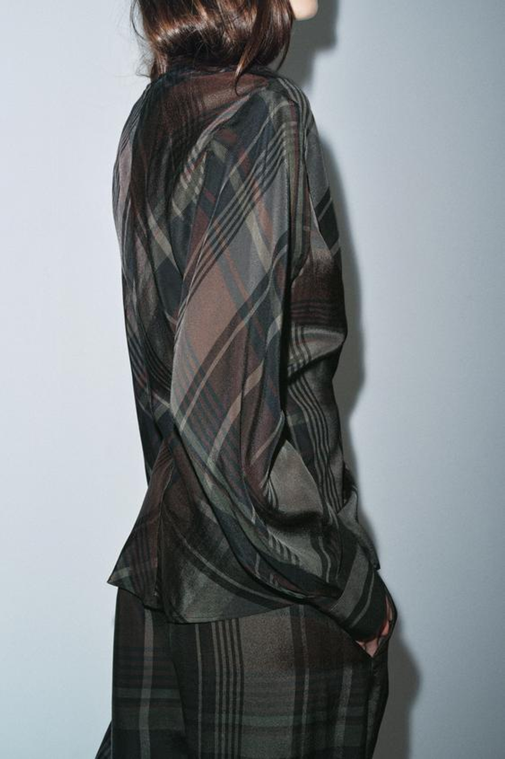 ZARA БРЮКИ-БАЛЛОНЫ В КЛЕТКУ ZW COLLECTION, СИНИЙ