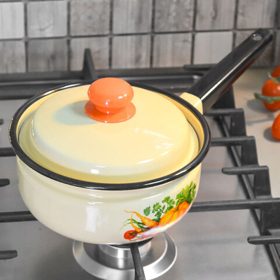 Ковш 1,5л эмалированный с крышкой с рисунком