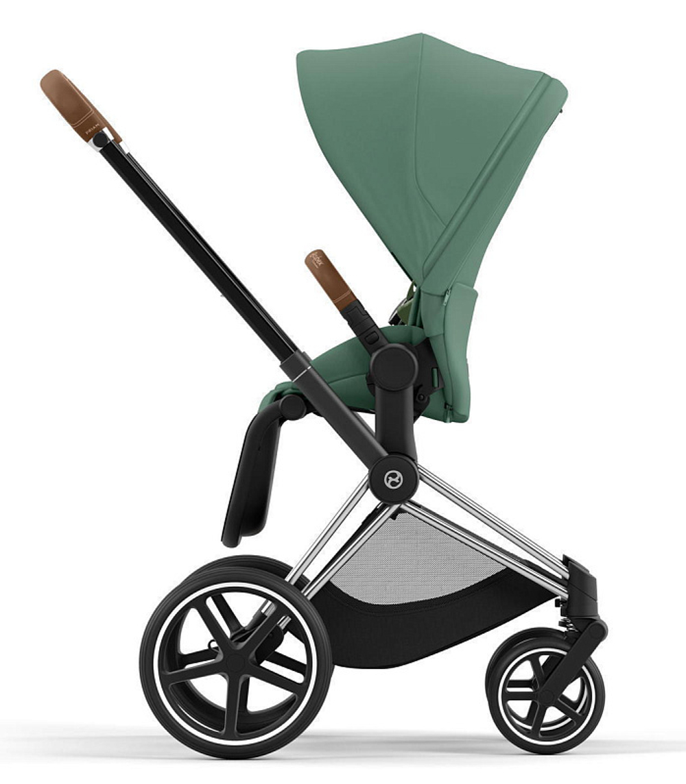 Коляска 3 в 1 Cybex Priam IV Chrome Brown complete и автокресло Aton S2 i-Size Moon Black Leaf Green