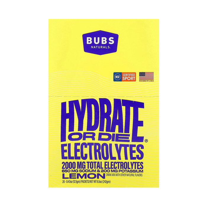 Смесь для приготовления электролитического напитка со вкусом лимона, Hydrate or Die, BUBS Naturals, 20 пакетиков