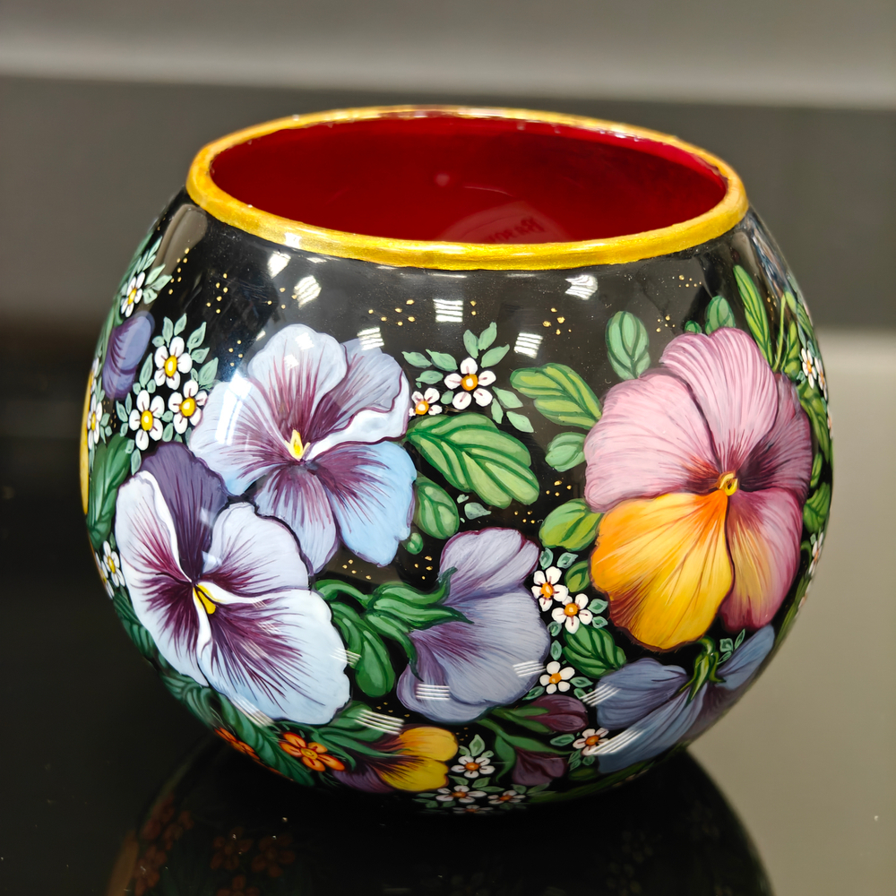 Вазочка с ручной росписью Палех "Анютины глазки"