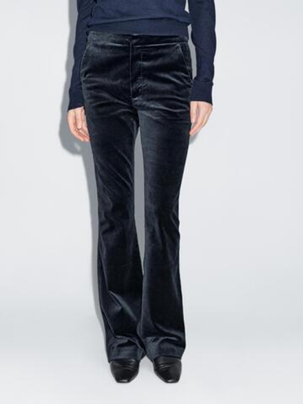 Massimo Dutti Расклешенные бархатные брюки, чернильно-синий